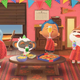 Lottie, Wardell, and other villagers celebrate their Happy Home pyramid scheme.